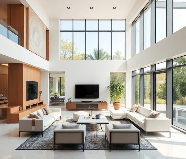 Open-plan living room detailed after construction