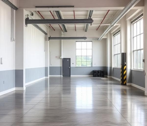 Polished concrete lobby after a post-construction clean